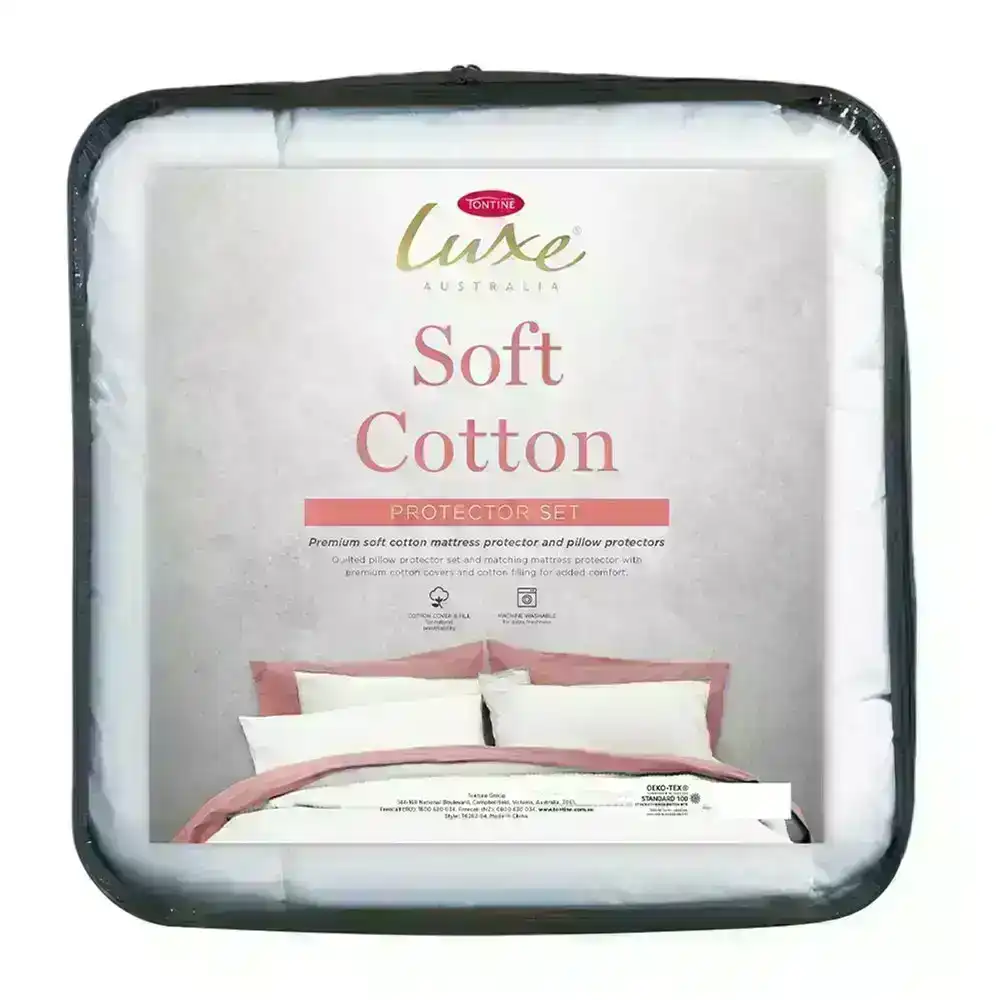 Tontine Luxe Soft Cotton King Single Bed Mattress/Pillow Protector Set Bedding