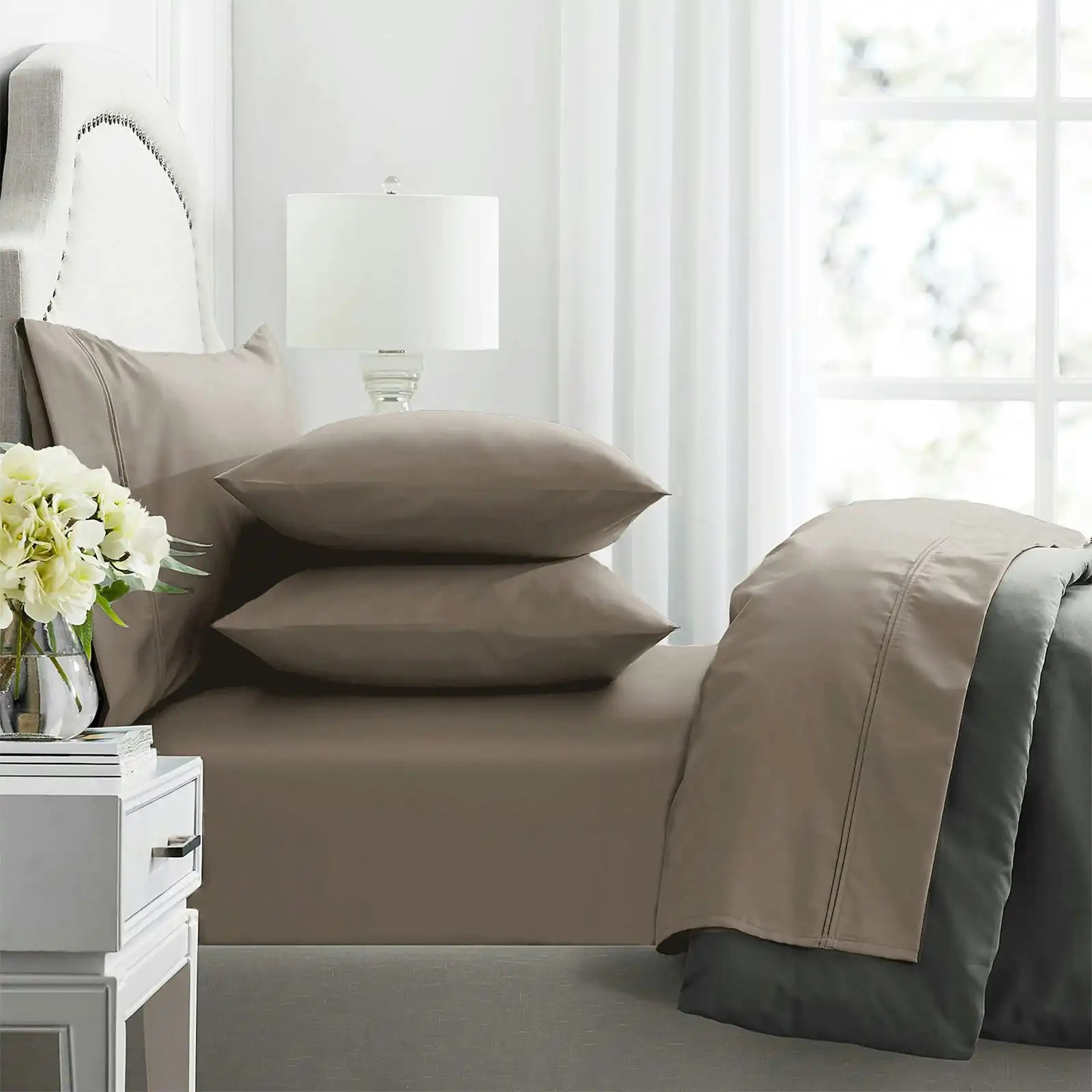 Renee Taylor King Bed Sheet Premium 1000TC  Egyptian Cotton Home Bedding Pewter