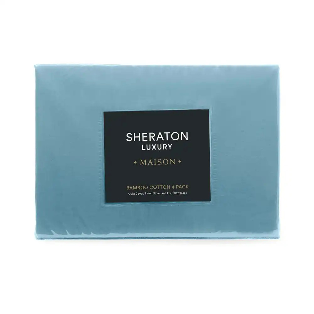4pc Sheraton Luxury Maison Queen Bed Quilt Cover/Fitted Sheet/Pillowcase Set BLU