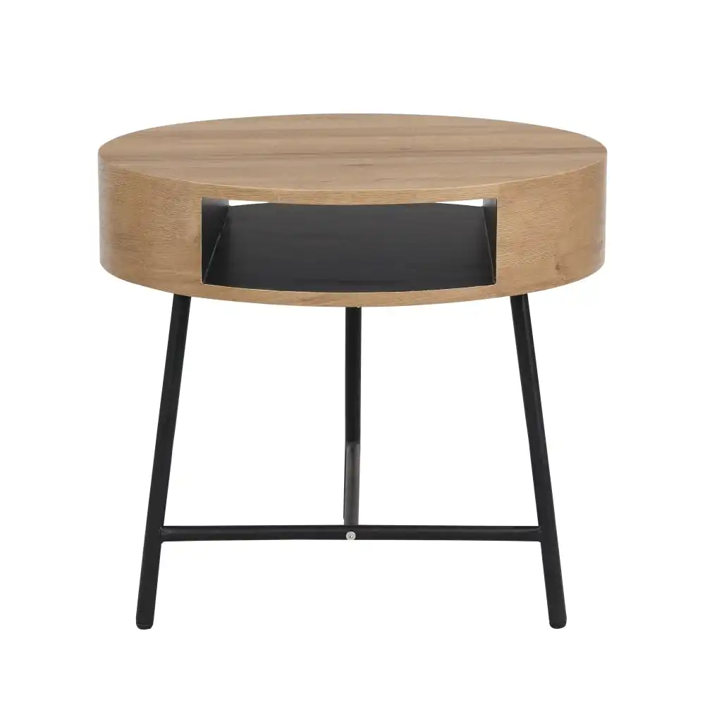 Willow Modern Scandinavian Wooden Round Side Table - Oak/Black