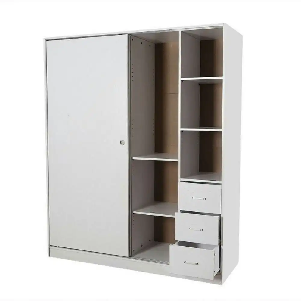 Multi-Purpose Built-In Modular Sliding Door Wardrobe Closet Clothes Storage - White