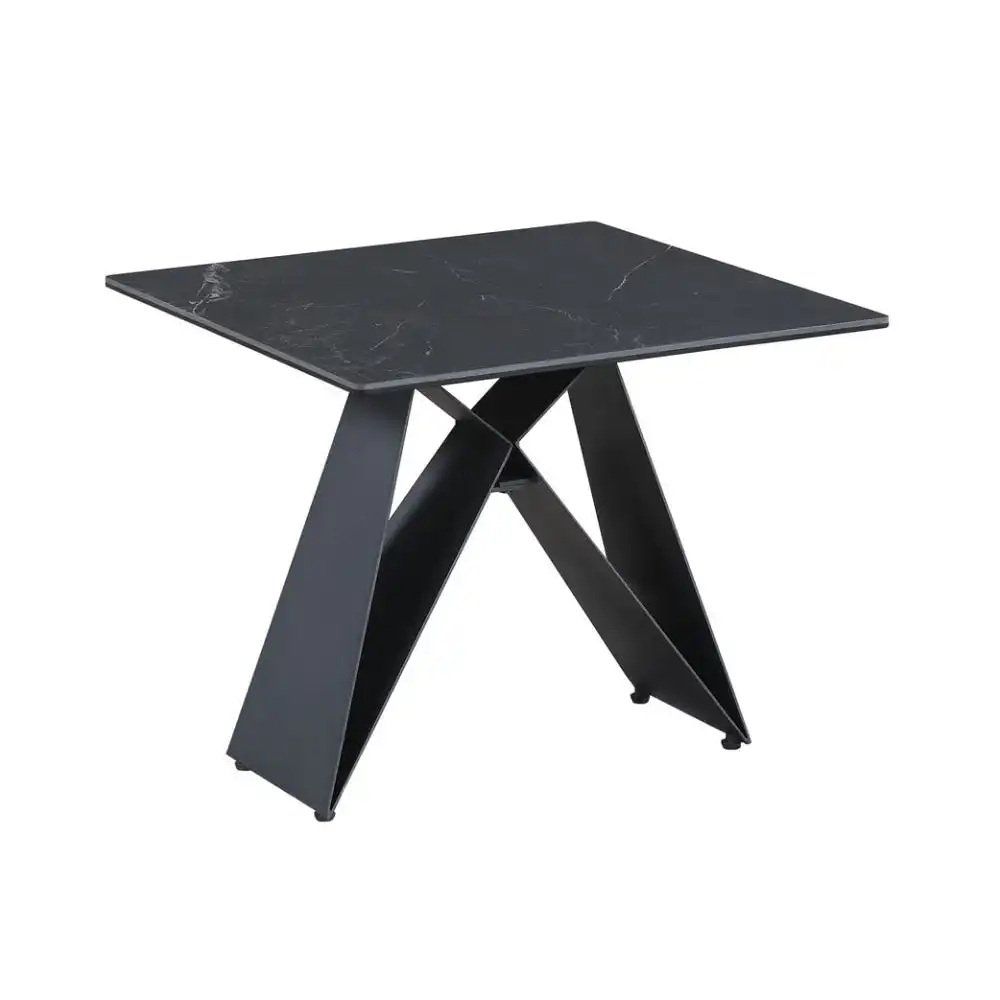Moon Square Side Table Ceramic Tempered Glass - Sable Black