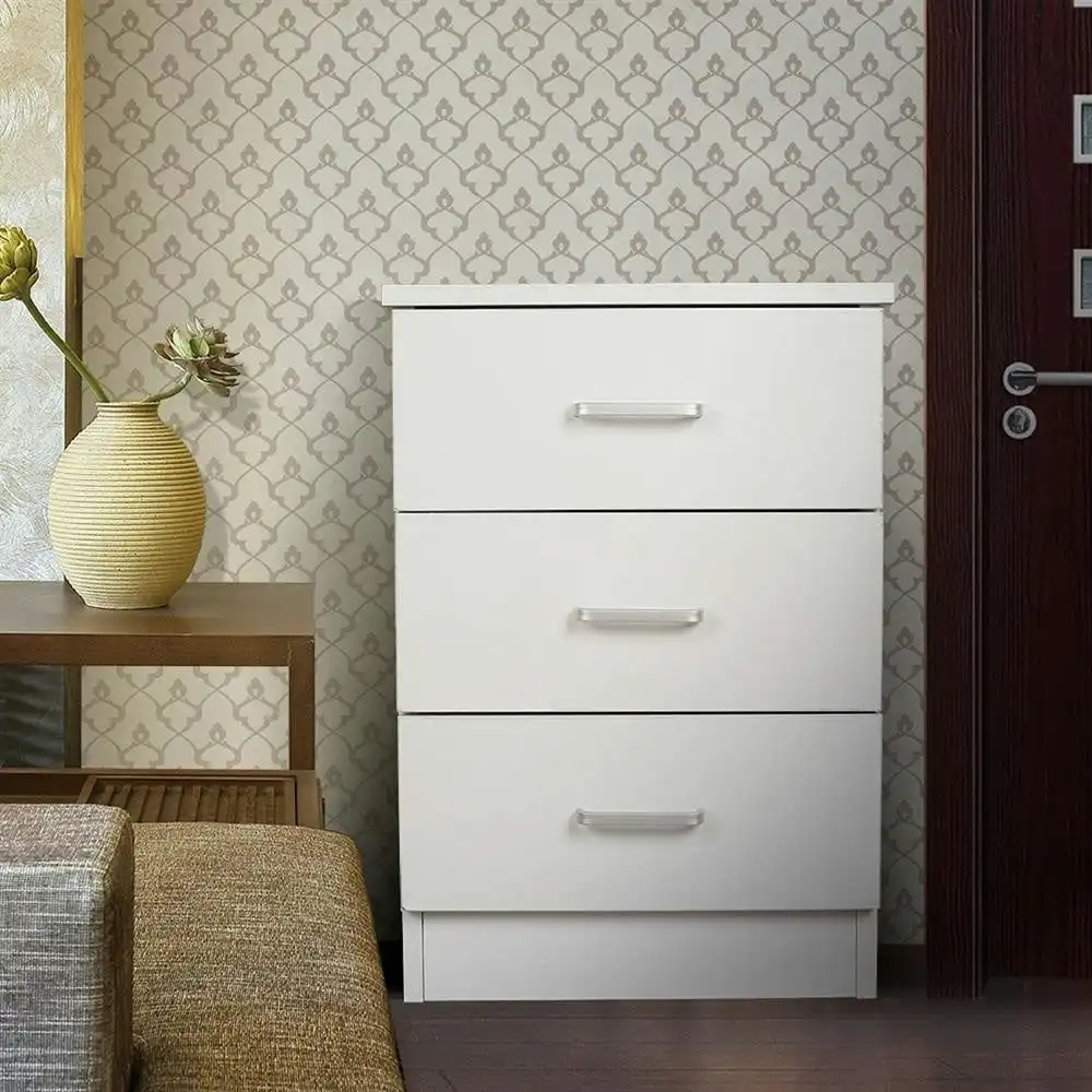 Modern 3-Drawer Chest Nightstand BedSide Table - White