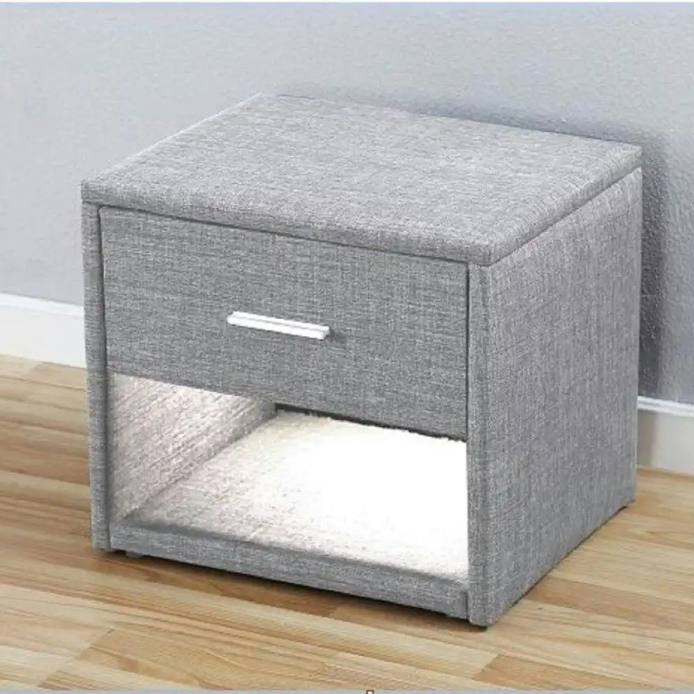 Fabric Nightstand Bed Side Table With LED Light - Light Grey
