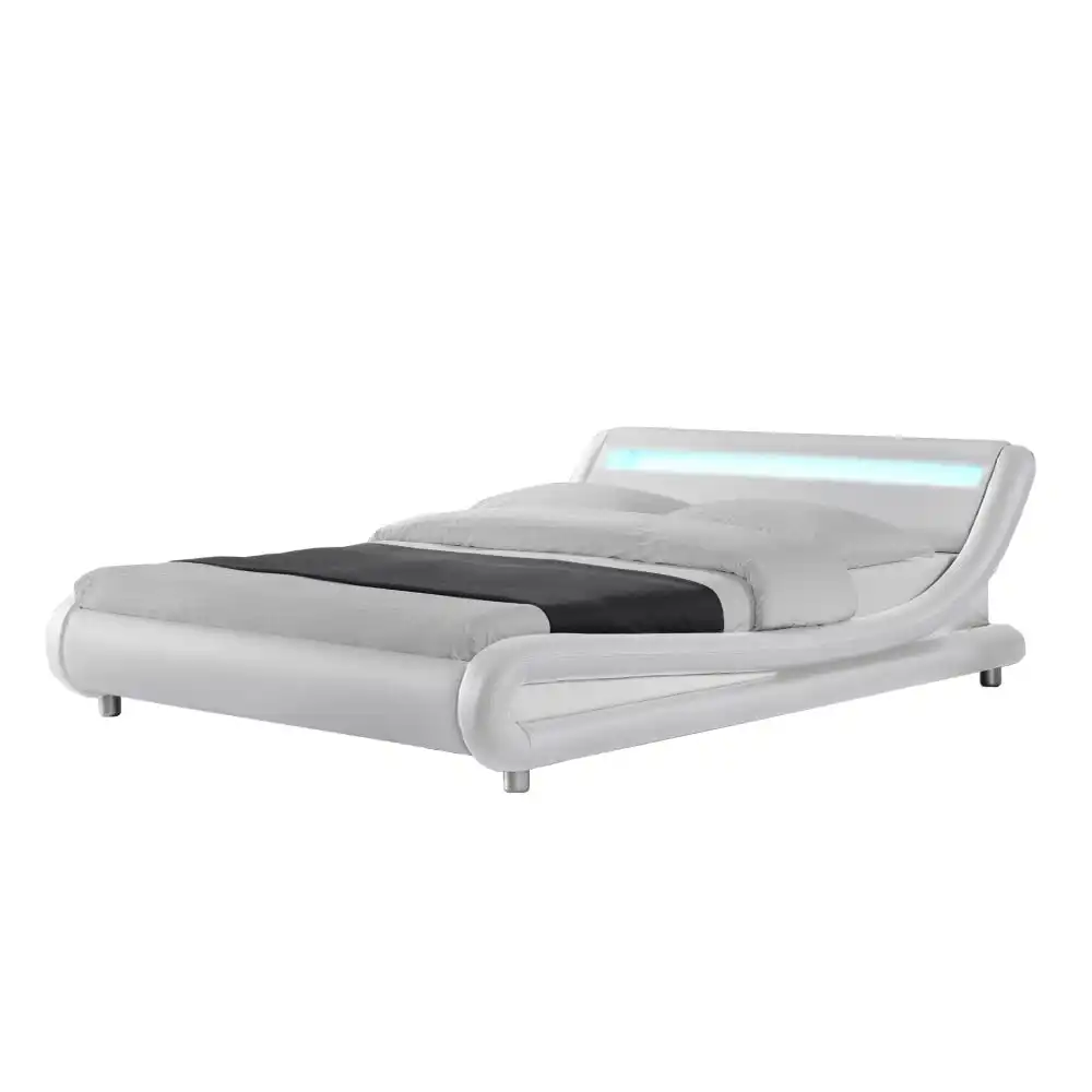 Andre Double PU Leather Bed Frame With LED Light - White