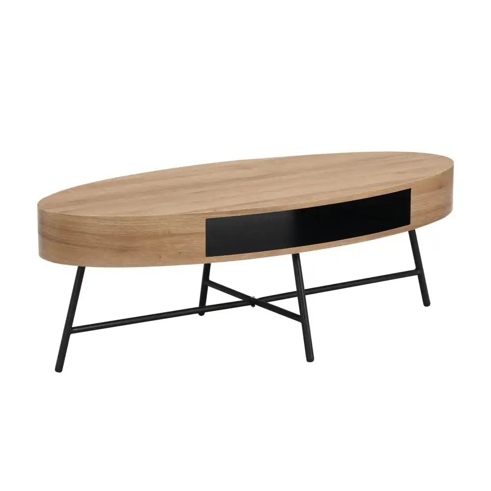 Willow Modern Scandinavian Wooden Oval Coffee Table - Oak/Black