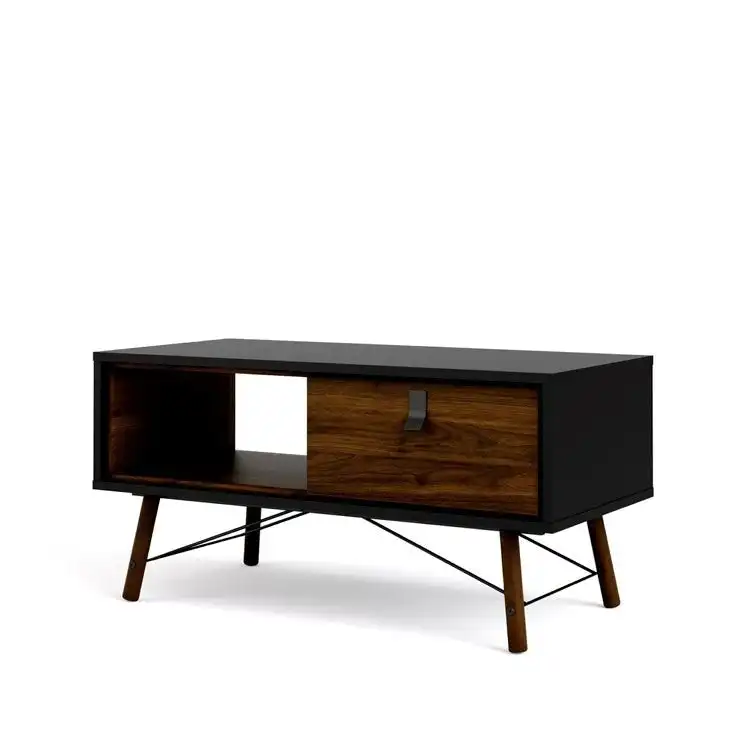 Silas Wooden Open Shelf Coffee Table W/ 1-Drawer - Black