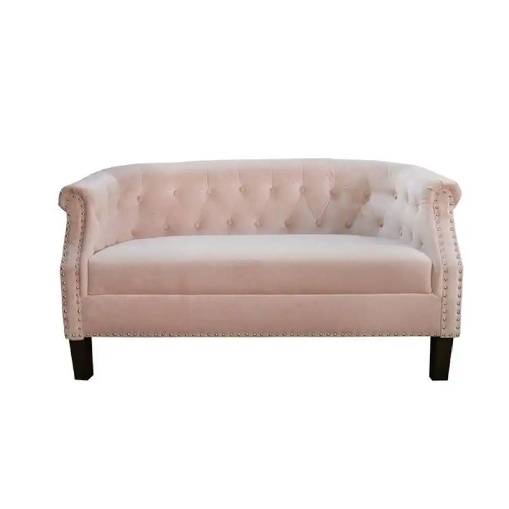 Lynnette Velvet Fabric Loveseat 2-Seater Sofa - Pink