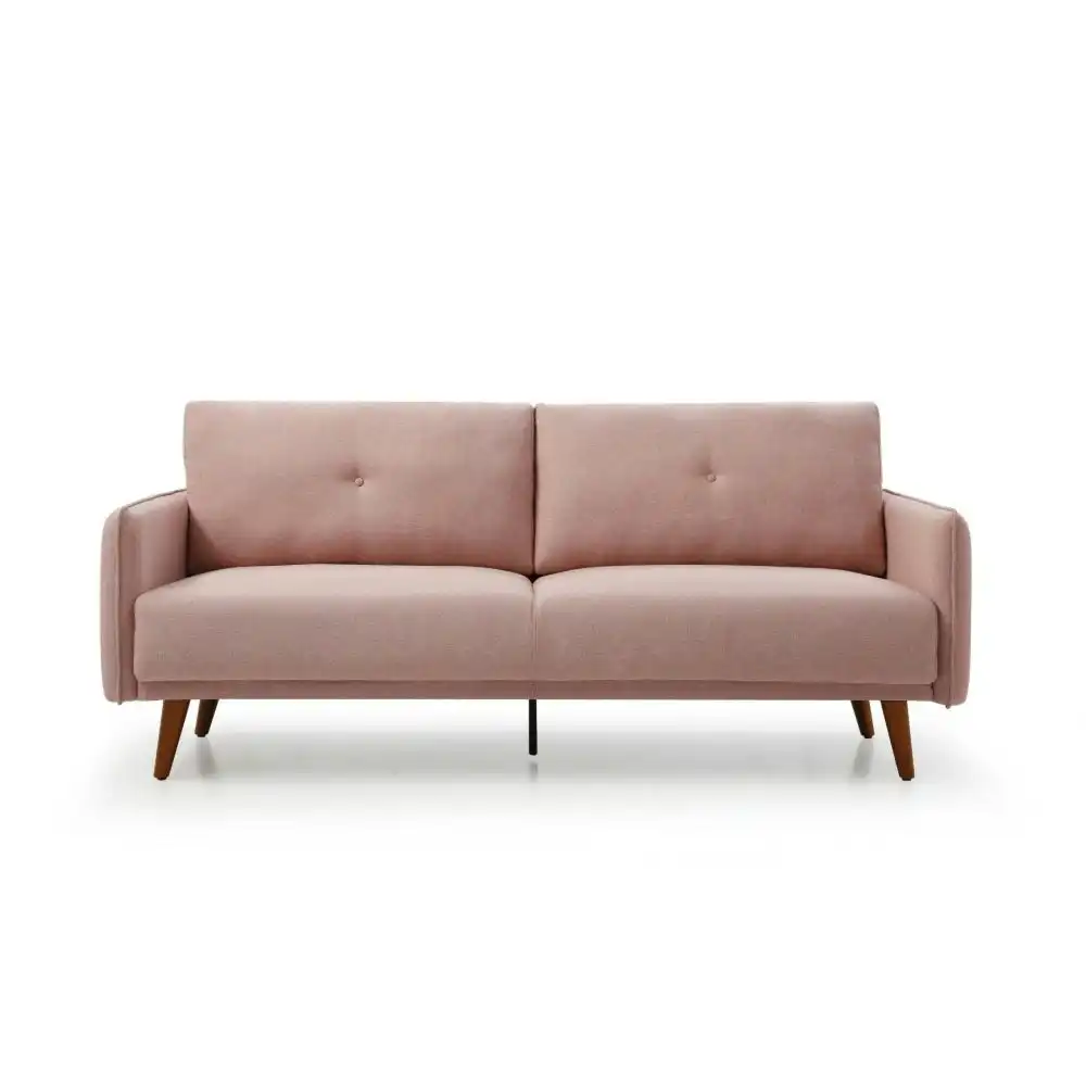 Modern Designer  3-Seater Tufed Fabric Sofa Lounge Couch Wooden Legs - Pink