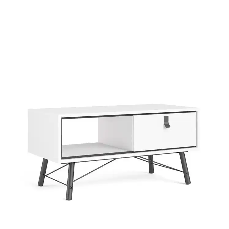 Silas Wooden Open Shelf Coffee Table W/ 1-Drawer - White