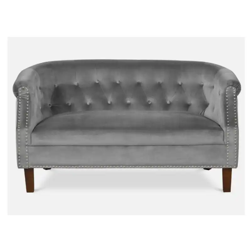Designer Modern Velvet Fabric Loveseat 2-Seater Lounge Couch Sofa - Grey