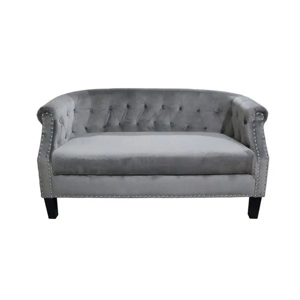 Lynnette Velvet Fabric Loveseat 2-Seater Sofa - Grey