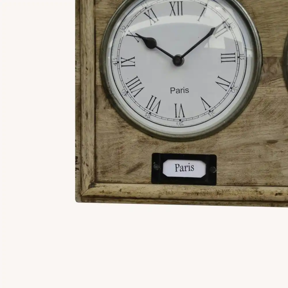 World Clock  Roman Numeral Timber