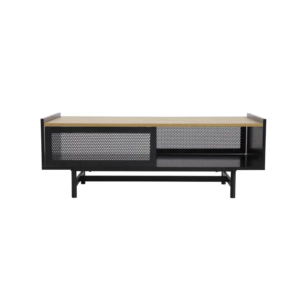 Mesh Open Shelf Rectangular Coffee Table 110cm - Black/Natural