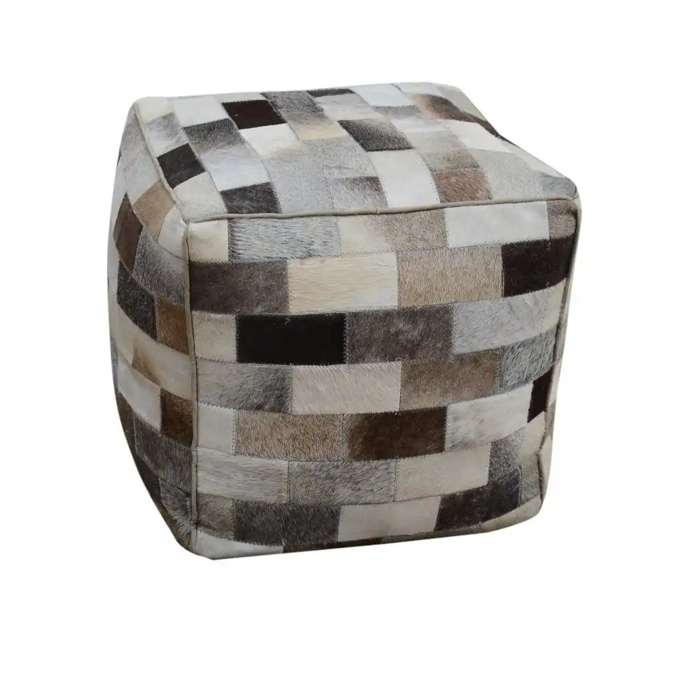 Amari Square Foot Stool Ottoman Cowhide Patch