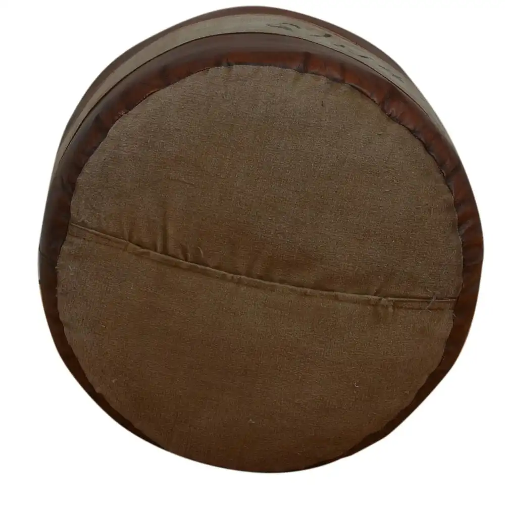 Savon France Vintage Rustic Canvas Leather Round Foot Stool Ottoman