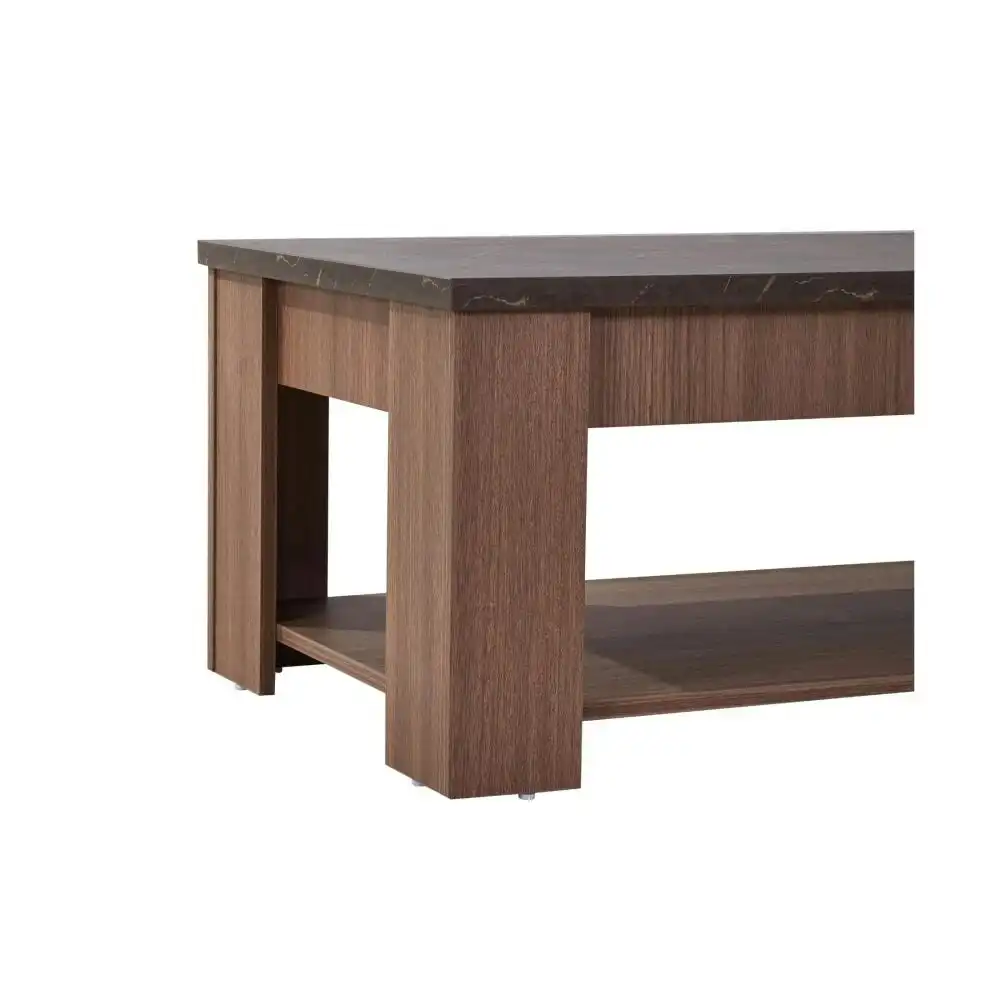 Open Shelf Rectangular Wooden Coffee Table - Grey & Walnut