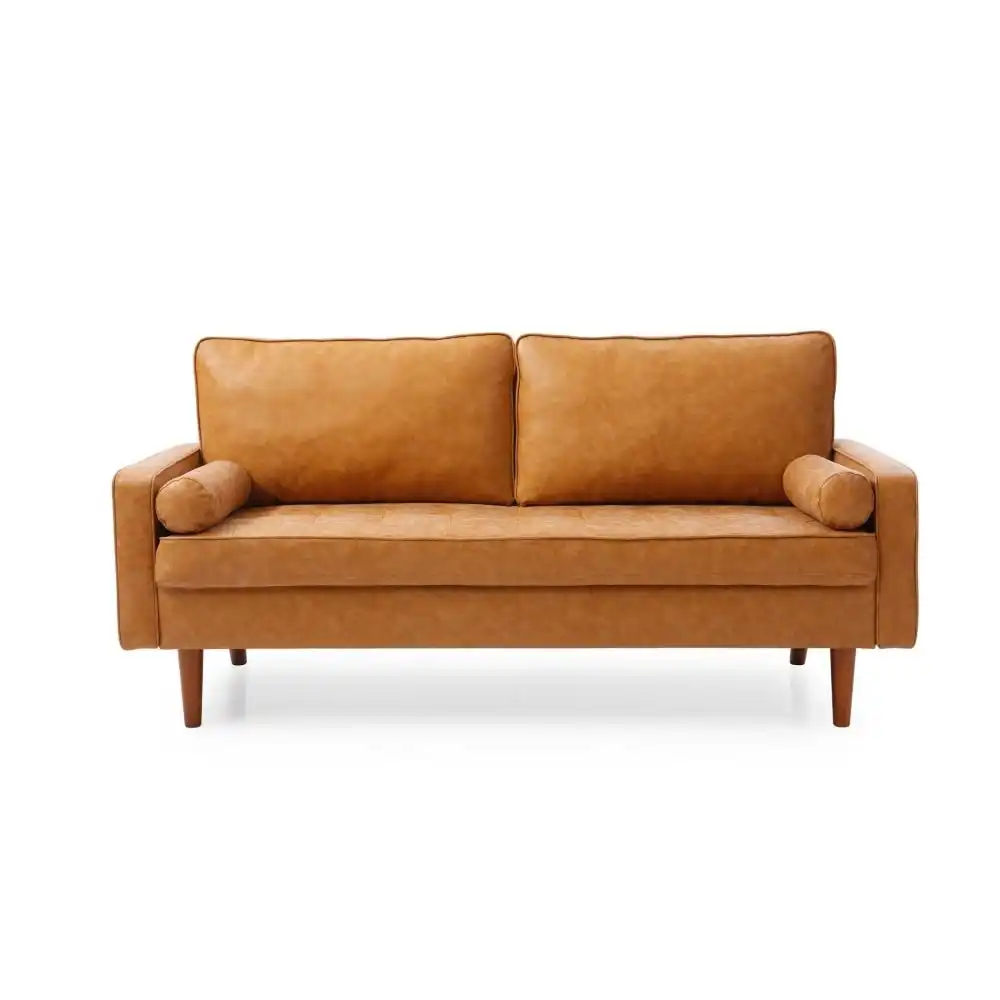 Charlie 2.5-Seater Faux Leather Sofa Wooden Legs - Brown