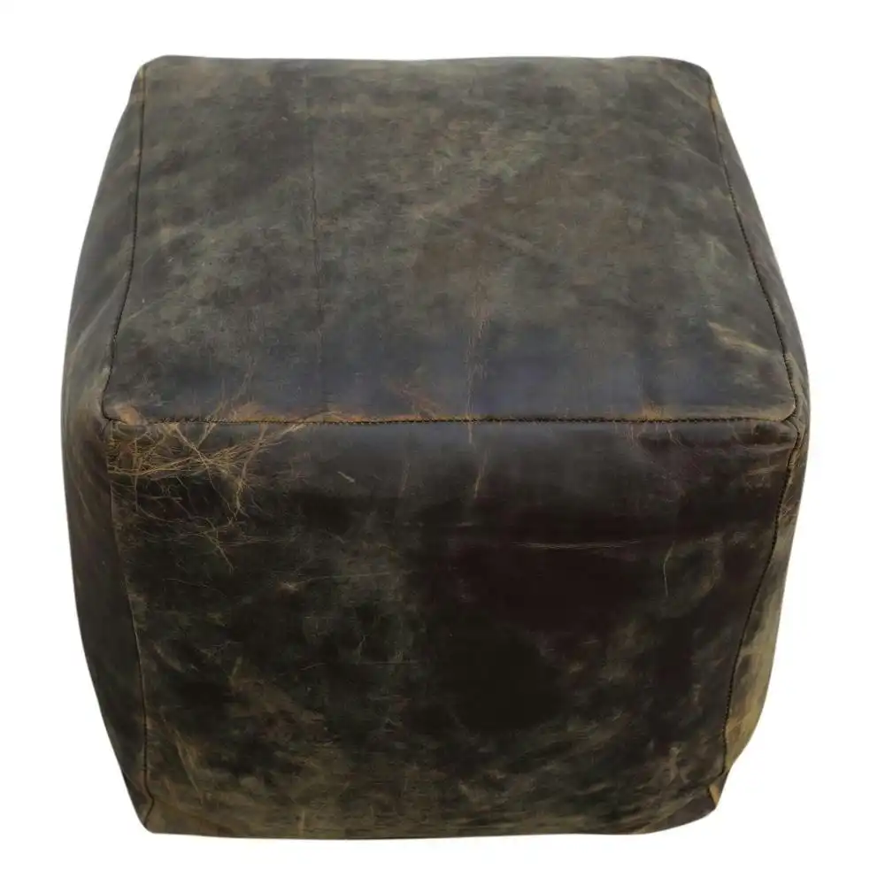 Vincent Vintage Rustic Leather Square Foot Stool Ottoman