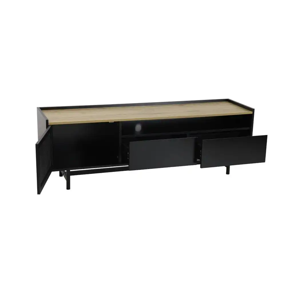Mesh Lowline TV Stand Entertainment Unit Storage Cabinet 150cm - Black/Natural