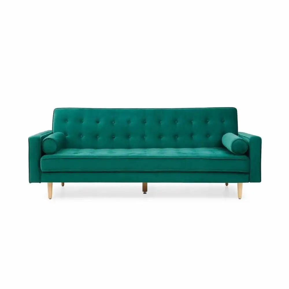 Julie Modern Scandinavian Velvet Fabric 3-Seater Sofa Bed - Green