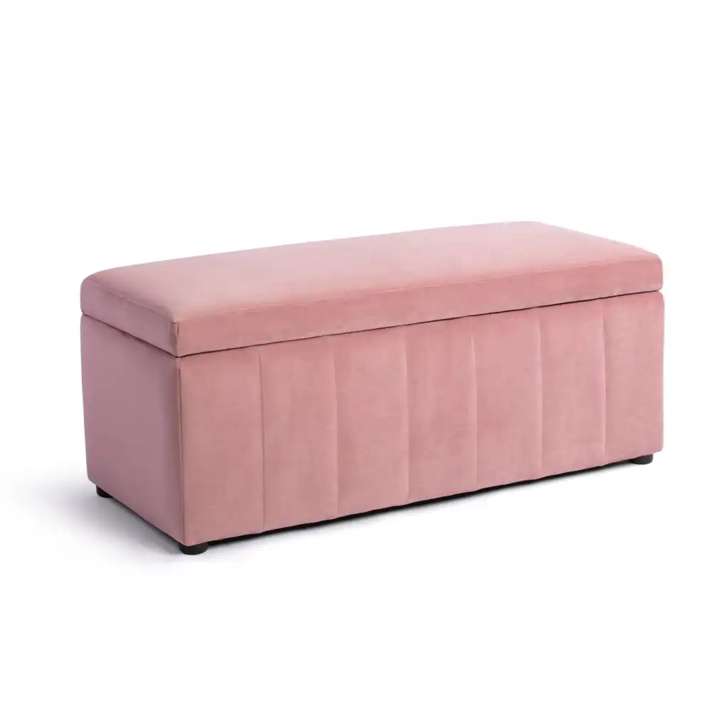 Lumine Velvet Storage Ottoman Box Bench Foot Stool - Pink