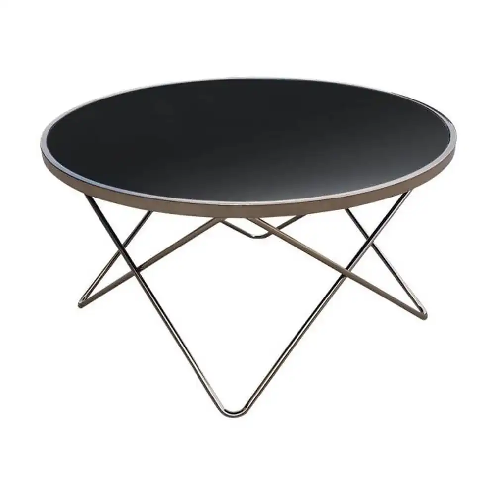 6IXTY Champagne Modern Scandinavian Round Coffee Table - 85cm - Tempered Glass Top