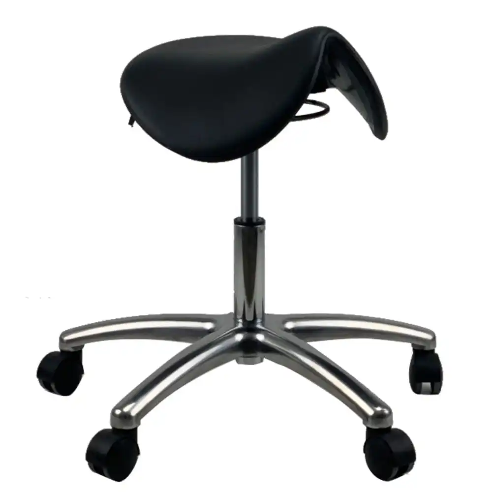 UNIX MUELLER Saddle AFRDI Chrome Base Office Lab Task Stool Computer Chair - Black
