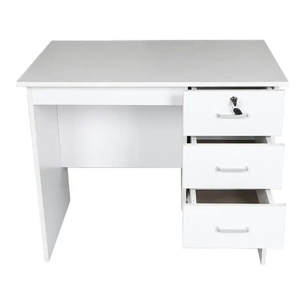 Modern Office Writing Study Desk 90cm W/ 3-Drawers - White