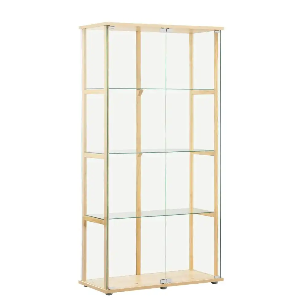 Jude 4-Tier Glass Display Shelf Storage Cabinet W/ 2-Doors - Beech