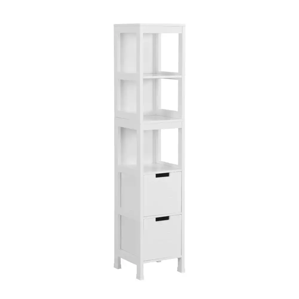 Mila Bathroom Tower Storage Cabinet W/ 3-Shelves 2-Drawers - White