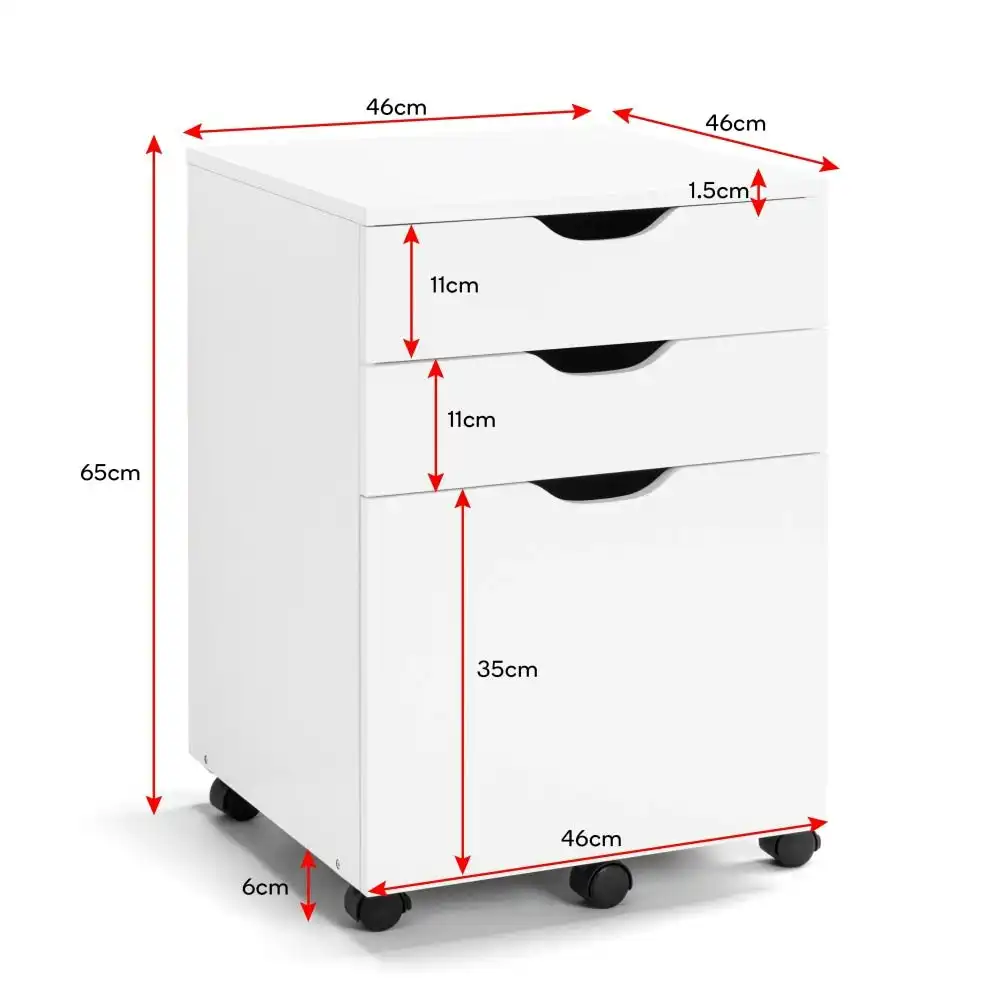 Marias Mobile Pedestal Filing Cabinet Storage Cabinet W/ 3-Drawers - White