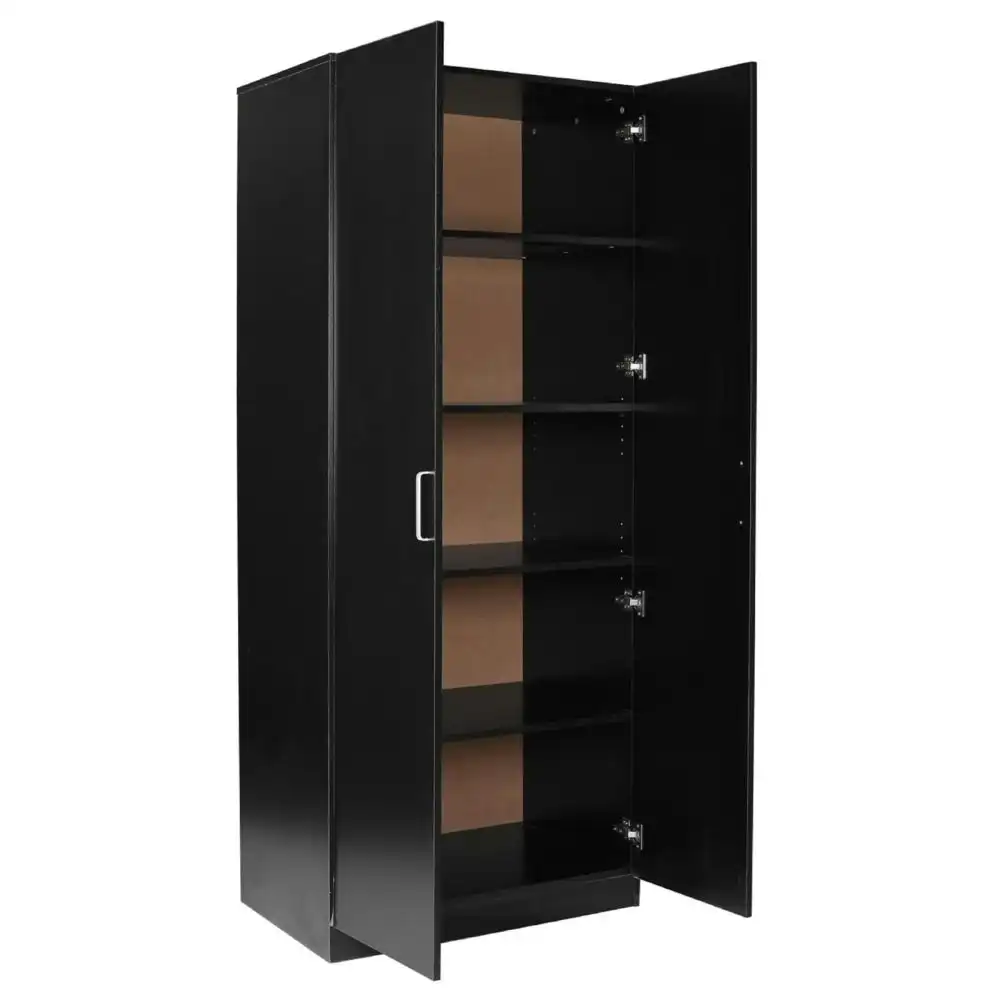 Modern 2-Door Multi-Purpose 5-Tier Cupboard Pantry Storage Cabinet - Black