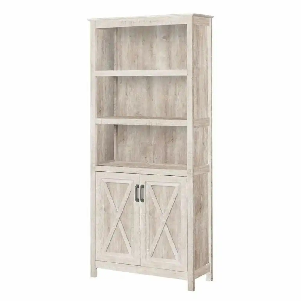Joanna 5-Tier Bookcase Display Shelf Storage Cabinet W/ Doors - Washed Grey