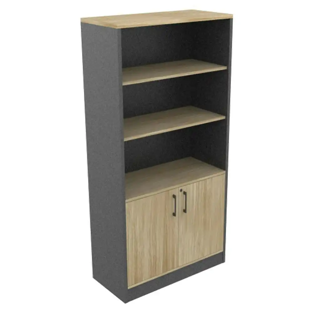 Xavier 2-Doors High Bookcase Display Cabinet W/ Adjustable Shelf - Oak & Ironstone
