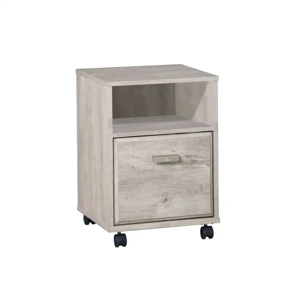 Elle Office Storage Mobile Pedestal Storage Cabinet W/ Open Shelf - Washed Grey