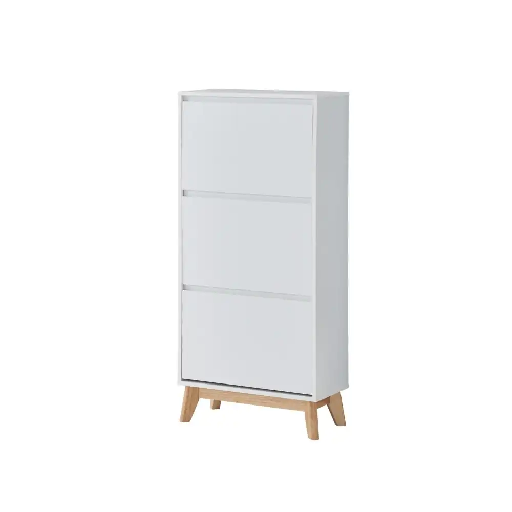 Audrey Modern Scandinavian 3-Doors Shoe Organiser Cabinet Storage - White