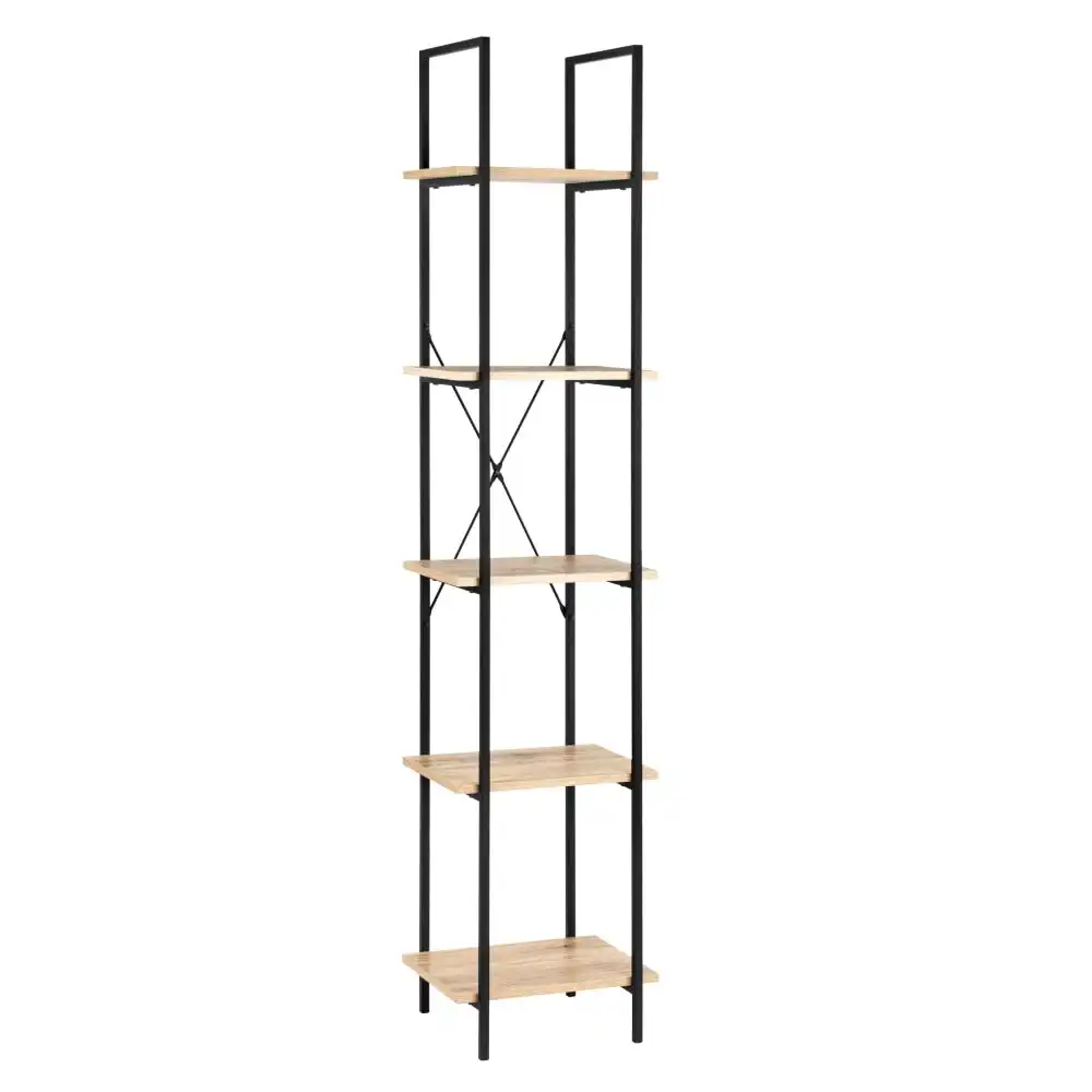 Randy 5-Tier Narrow Bookcase Display Shelf - Oak/Black