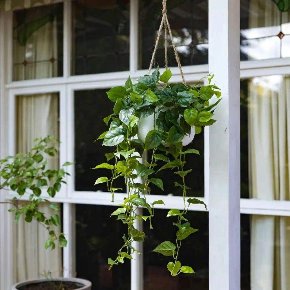 Glamorous Fusion Philo Bush Artificial Fake Hanging Planter 100cm Decorative W/ Rope - Green