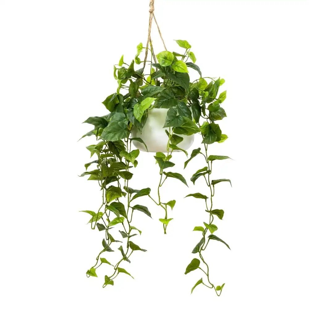 Glamorous Fusion Philo Bush Artificial Fake Hanging Planter 100cm Decorative W/ Rope - Green