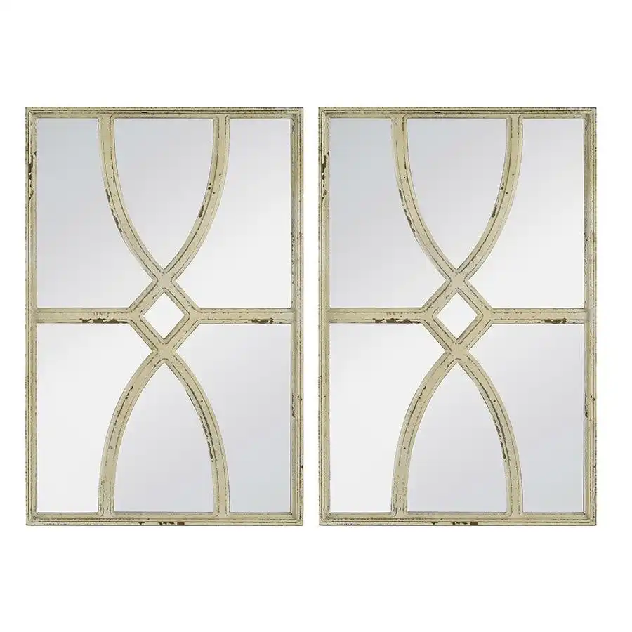 Set Of 2 Rustic Carved Ready Hang Wall Mirror Decoration Home Decor