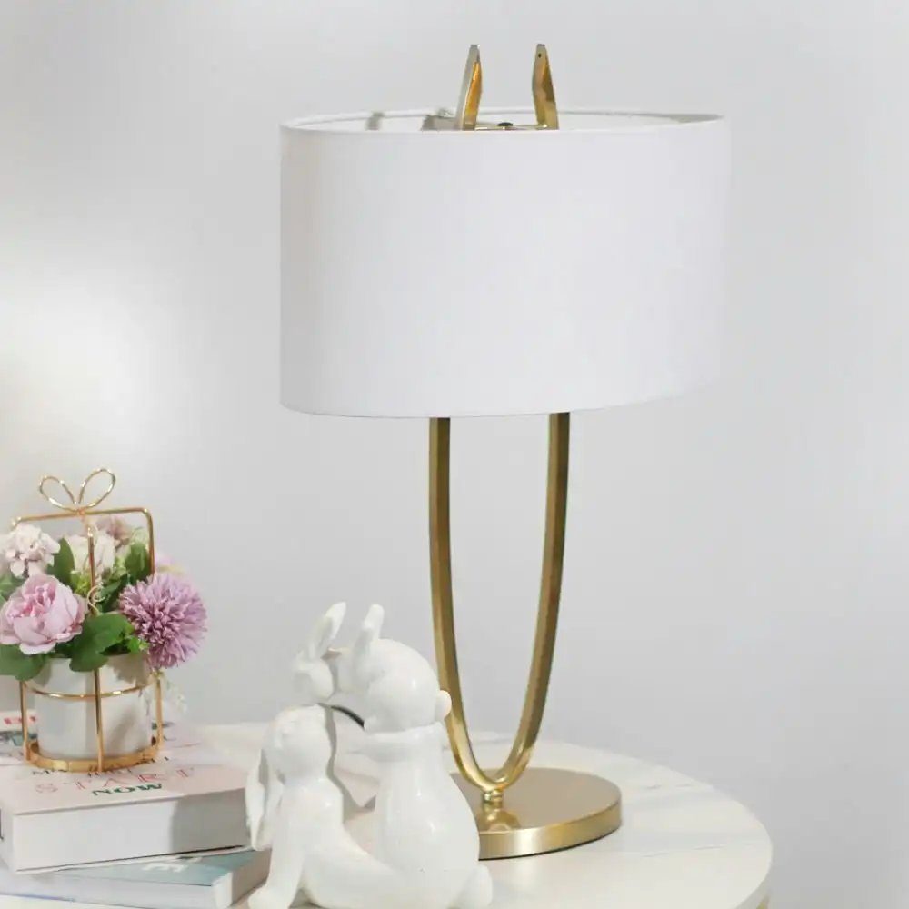 Gina Modern Fabric Shade Metal Table Lamp Light Gold / White
