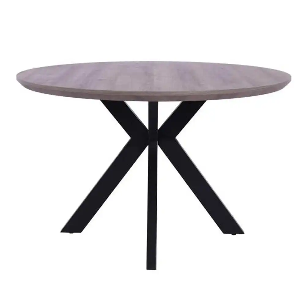 Oriel Round Dining Table 120cm - Black Metal Frame - Grey Oak