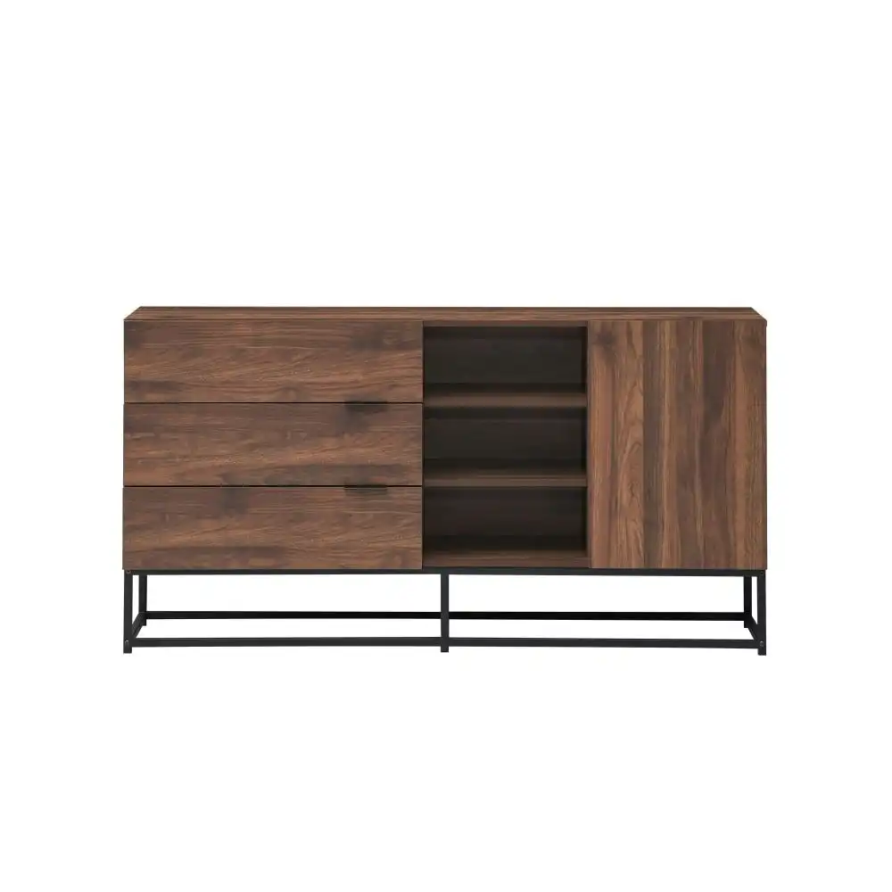 Malachi Sideboard Buffet Unit Storage Cabinet W/ 1-Door 3-Drawers - Walnut/Black