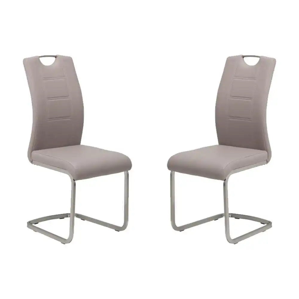 Set of 2 Argus Faux Leather Dining Chair - Brushed Metal Legs - Cappuccino