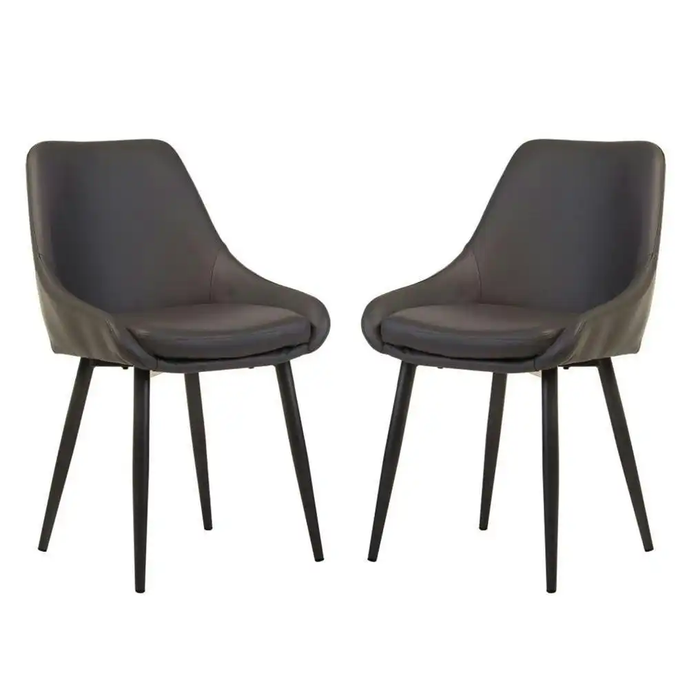 Set Of 2 Marco Faux Leather Dining Chair Metal Legs - Grey