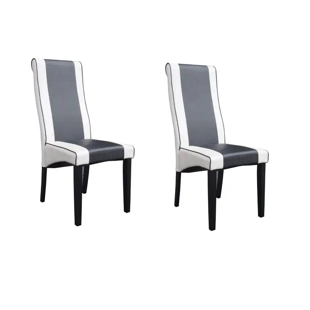 Set Of 2 Veronica Alpine Leather Dining Chair Wooden Legs - Cappucino & White
