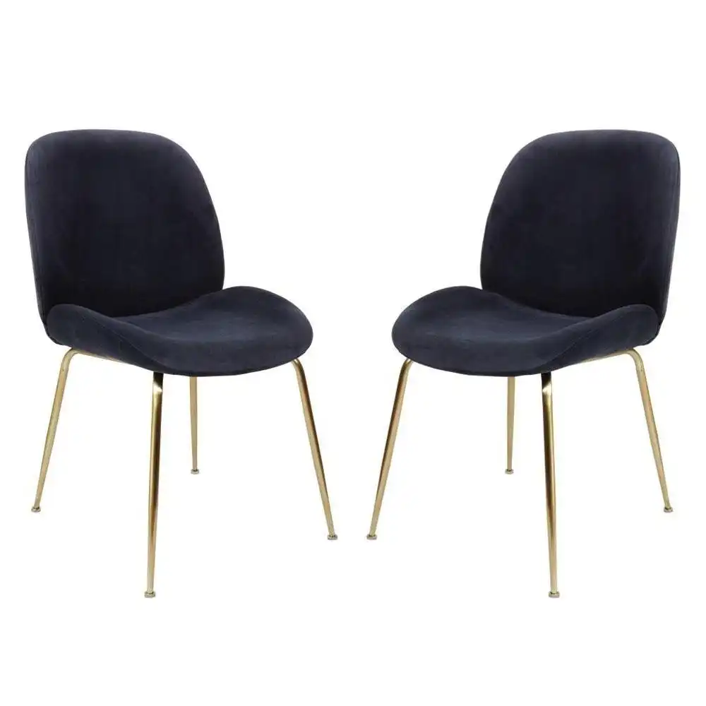 Set of 2 Casa Velvet Fabric Dining Chair - Gold Legs - Ink