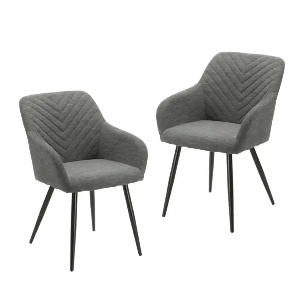 Set Of 2 Fari Fabric Dining Chairs Metal Legs - Steel
