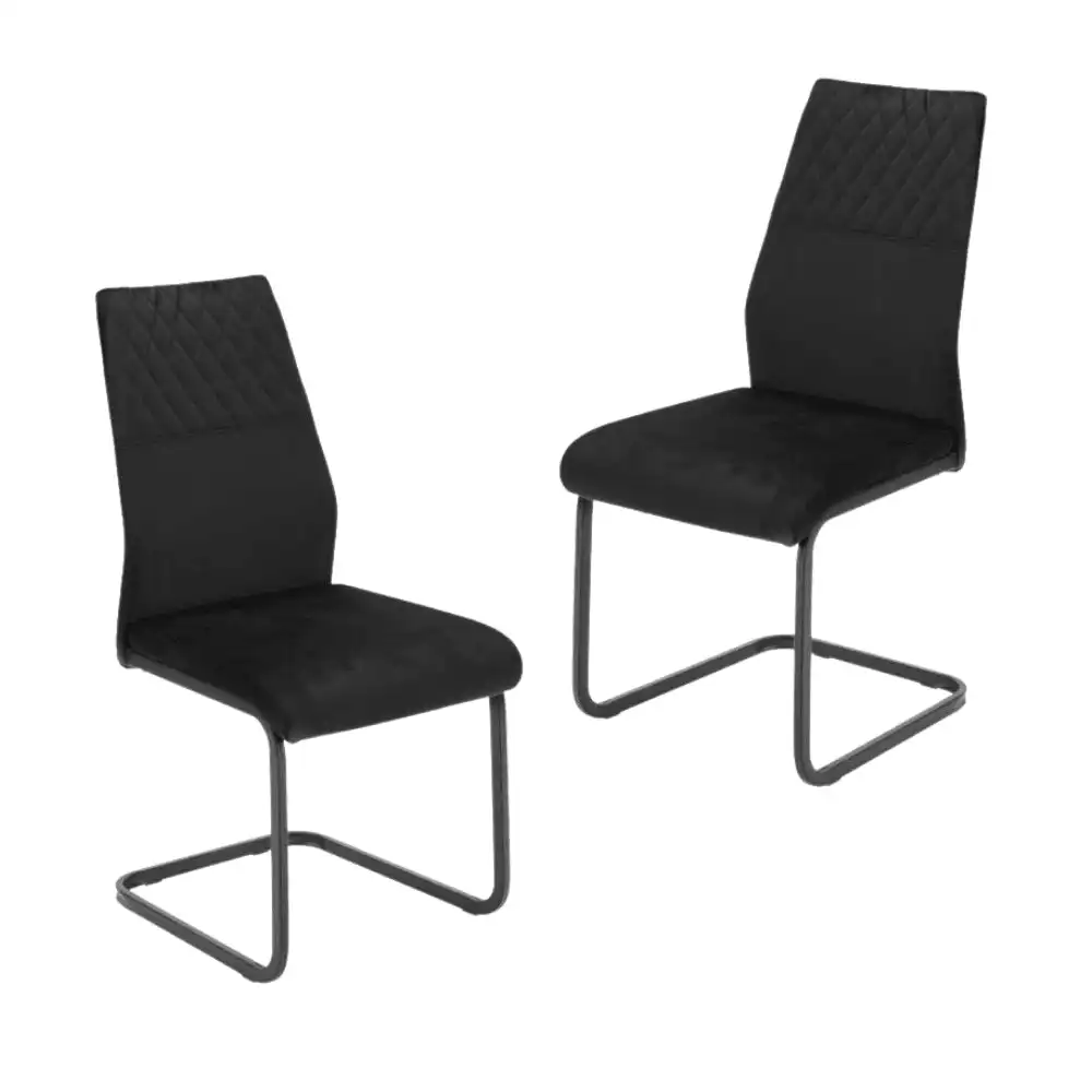 Set Of 2 Lilian Velvet Fabri Dining Chairs Metal Legs - Black